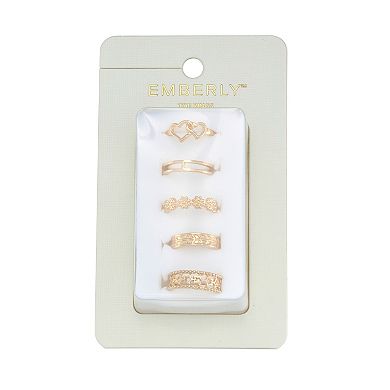 Emberly 5-Piece Gold-Tone Heart & Flower Toe Ring Set