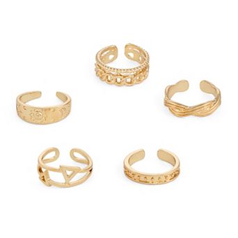 Emberly 5 pc Gold-Tone Triangle Geo Toe Ring Set