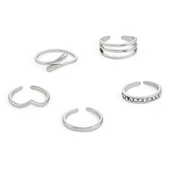 Emberly 5 pc Silver-Tone V Shaped Multiband Toe Ring Set
