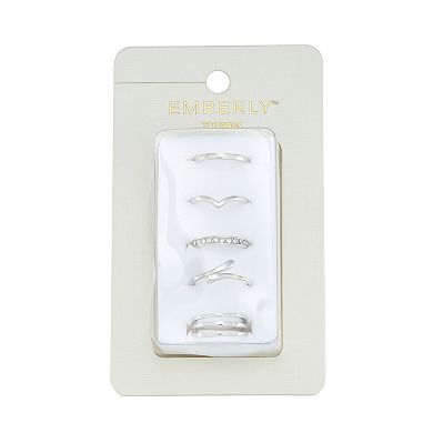 Emberly 5-Piece Silver-Tone V Shaped Multiband Toe Ring Set