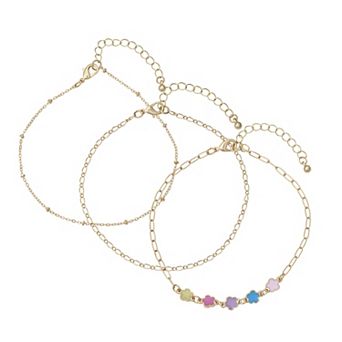 Emberly Gold Tone 3 pc Daisy Enamel Anklet Set