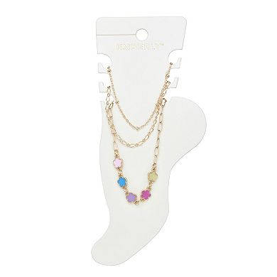 Emberly Gold Tone 3-Piece Daisy Enamel Anklet Set