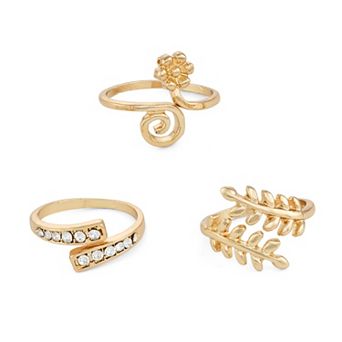Emberly 3 pc Gold-Tone Leaf & Flower Swirl Toe Ring Set
