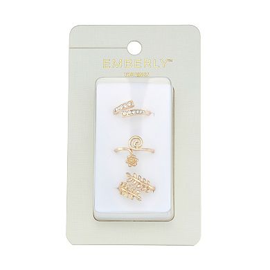 Emberly 3-Piece Gold-Tone Leaf & Flower Swirl Toe Ring Set