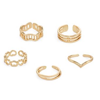 Emberly 5 pc Gold-Tone Heart & Lines Toe Ring Set