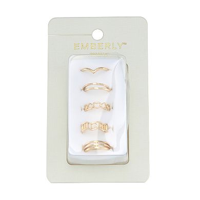 Emberly 5-Piece Gold-Tone Heart & Lines Toe Ring Set