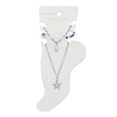 Emberly Silver Tone 3-Piece Starfish Beaded Anklet Set