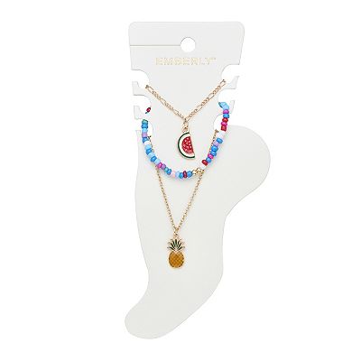 Emberly Gold Tone 3-Piece Mix Media Fruits Anklet Set