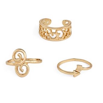 Emberly 3 pc Gold-Tone Arrow Swirl Toe Ring Set