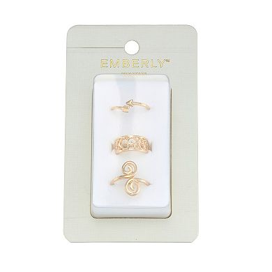 Emberly 3-Piece Gold-Tone Arrow Swirl Toe Ring Set