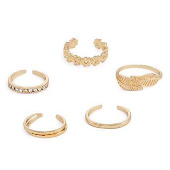 Emberly 5 pc Gold-Tone Leaf & Flower Toe Ring Set