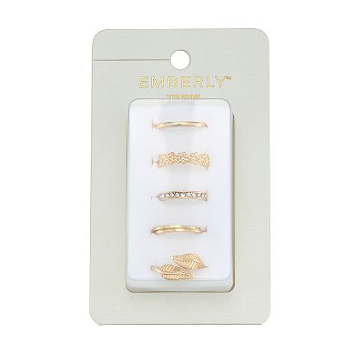 Emberly 5-Piece Gold-Tone Leaf & Flower Toe Ring Set