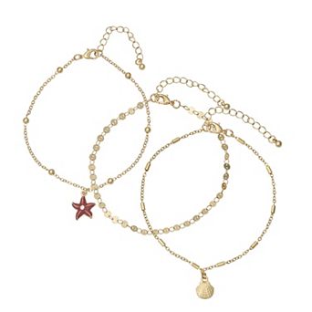 Emberly Gold Tone 3 pc Sealife Anklet Set