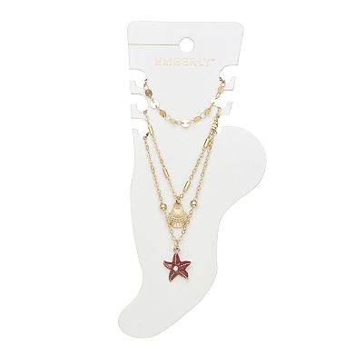 Emberly Gold Tone 3-Piece Sealife Anklet Set