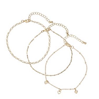 Emberly Gold Tone 3 pc Hearts Anklet Set