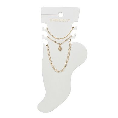 Emberly Gold Tone 3-Piece Hearts Anklet Set