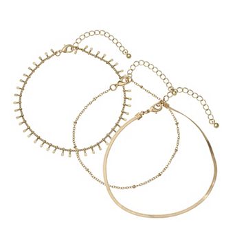 Emberly Gold Tone 3 pc Layered Anklet Set