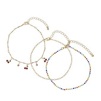 Emberly Gold Tone 3 pc Cherry Charms Anklet Set