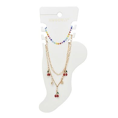 Emberly Gold Tone 3-Piece Cherry Charms Anklet Set