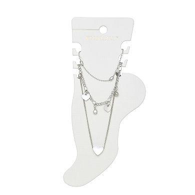 Emberly Silver Tone 3-Piece Heart Anklet Set
