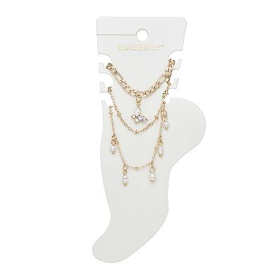 Emberly Gold Tone 3-Piece Butterfly Charm Anklet Set