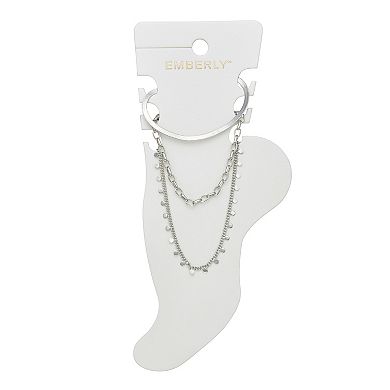 Emberly Silver Tone 3-Piece Mixed Chain Anklet Set