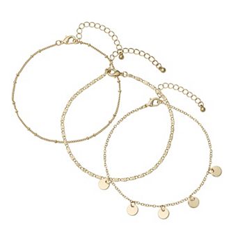 Emberly Gold Tone 3 pc Coin Charms Anklet Set