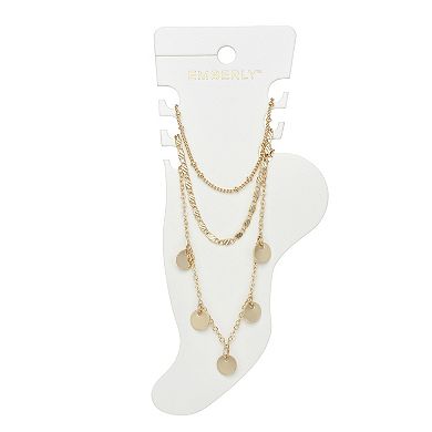 Emberly Gold Tone 3-Piece Coin Charms Anklet Set