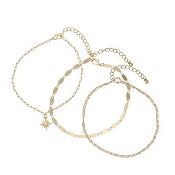 Emberly Gold Tone 3 pc Star Charm Anklet Set