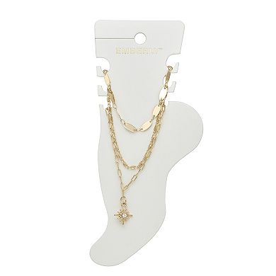 Emberly 3-Pack Star Charm Anklet Set