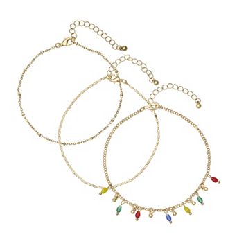 Emberly Gold Tone 3 pc Multi Beaded Anklet Set