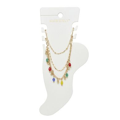 Emberly Gold Tone 3-Piece Multi Beaded Anklet Set