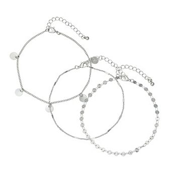 Emberly Silver Tone 3 pc Disc Anklet Set