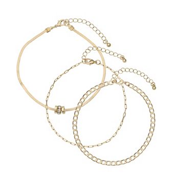 Emberly Gold Tone 3 pc Mixed Chain Anklet Set