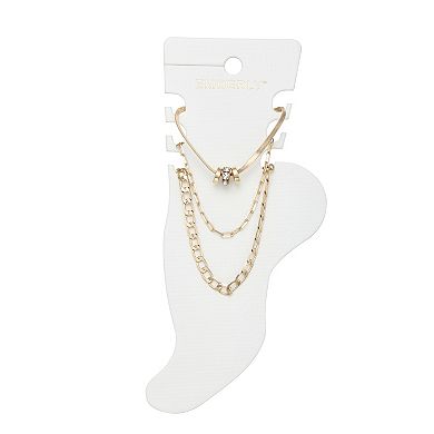 Emberly Gold Tone 3-Piece Mixed Chain Anklet Set