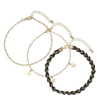Emberly Gold Tone 3 pc Mixed Media Stars Anklet Set