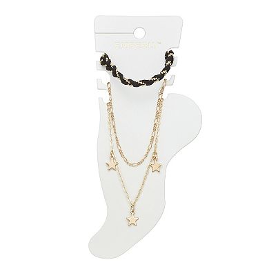Emberly Gold Tone 3-Piece Mixed Media Stars Anklet Set