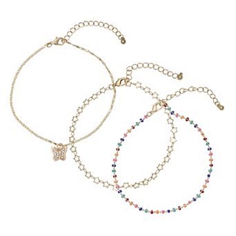 Emberly Gold Tone 3 pc Hearts Anklet Set