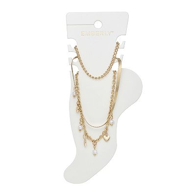 Emberly Gold Tone 3-Piece Hearts Anklet Set