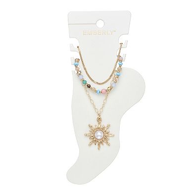 Emberly Gold Tone 3-Piece Sun Charm Beaded Anklet Set
