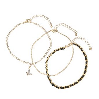 Emberly Gold Tone 3 pc Butterfly Anklet Set