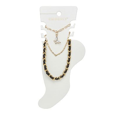 Emberly Gold Tone 3-Piece Butterfly Anklet Set