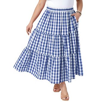 Plus Size Gingham Skirts Tiered Layer A Line with Pockets Flowy Vintage Plaid Maxi Long Skirts