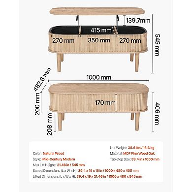 Lift-Top Wood Coffee Table with Storage and Adjustable Floor Support