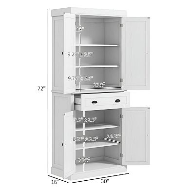 Tall Freestanding Storage Cabinet with Doors and Drawer for Kitchen or Entryway
