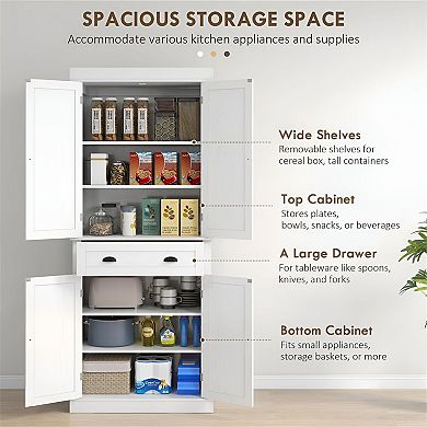Tall Freestanding Storage Cabinet with Doors and Drawer for Kitchen or Entryway