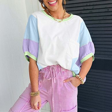 Color Block Patchwork Half Sleeve Oversized T Shirt
