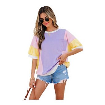 Color Block Patchwork Half Sleeve Oversized T Shirt