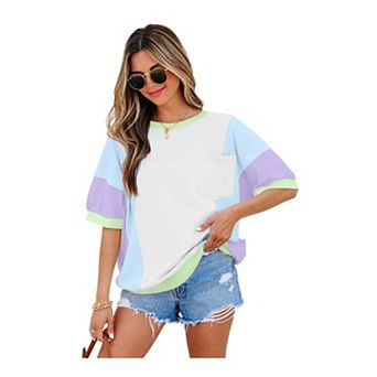 Color Block Patchwork Half Sleeve Oversized T Shirt