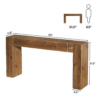 Farmhouse Solid Fir Wood Console Table for Entryway or Living Room